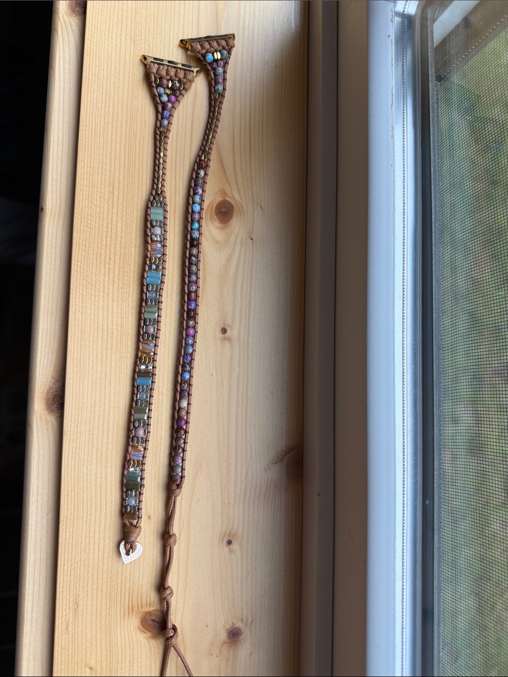 Beaded Multicolor Braided Leather Wrap I Watch band